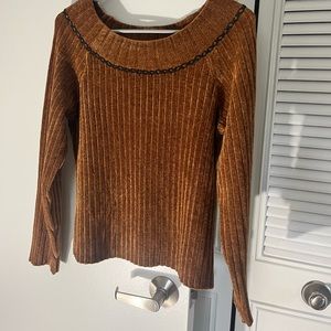 Rafaella Petites brown off the shoulder long sleeve sweater shirt.